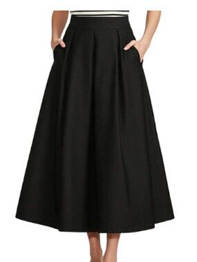 Gibson & Latimer Woven Poplin High Rise Pleated A-Line Flounce Maxi Skirt NWT